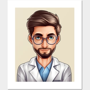 Cartoon Style Portrait - Man Doctor/Scientist/Lab Worker Posters and Art